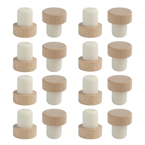16 Piezas Tapones en Forma de T para Botellas de Vino, Cerveza y Champán, Tapones Universales Ajustables de Madera y Caucho, para Conservar la Frescura de las Bebidas