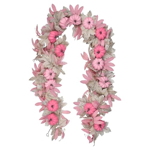Guirnalda de calabaza rosa, acento perfecto de temporada, 174 cm, guirnalda de decoración de Acción de Gracias, decoración de calabaza al aire libre, versátil y fácil de mostrar, para casa de campo