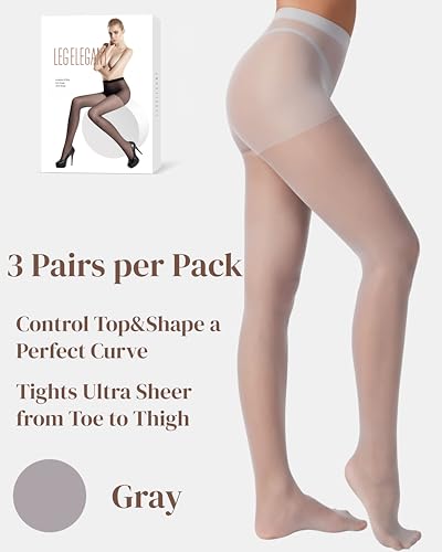 Image of leg elegant 3 Pairs 20D Women's Sheer Tights Ultra Sheer Pantyhose with Control Top