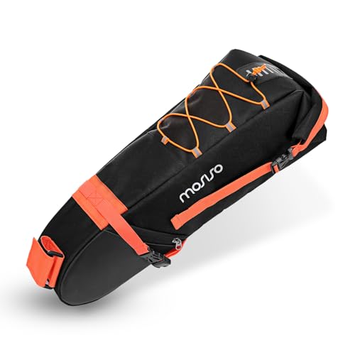 MOSISO Fahrradsatteltasche, 12L Fahrradtasche unter Sattel, Große Werkzeugtasche Zubehörtasche, Fahrradtasche mit Reflektierendem Streifen für Straßen Mountainbike Fahrradfahren, Schwarz