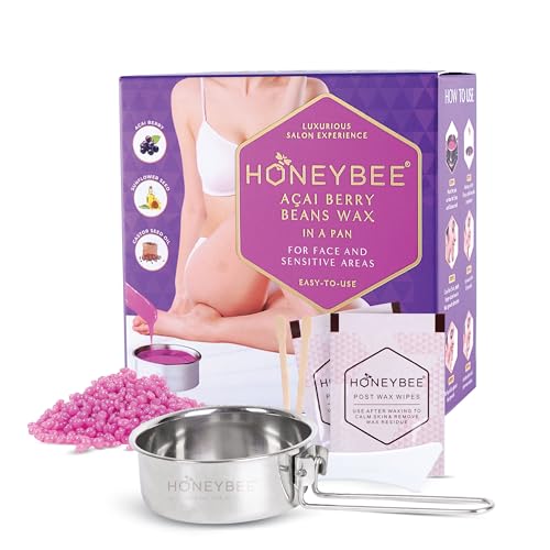 Image of Honeybee Acai Berry Brazilian Beans Wax For Women | Katori Beads Wax For Hair Removal | Liposoluble Stripless /No-Strips Waxing At Home For Brazilian Bikini, Face, Eyebrows, Upper-Lips, Chin, Underarms | Waxing Kit with Post Wax Wipes - 80g