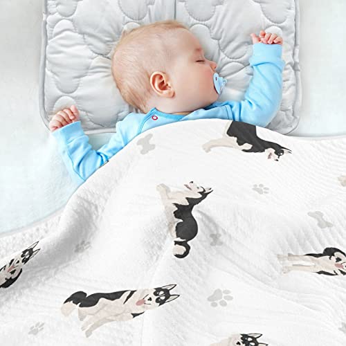 Image of Husky Black Cotton Swaddle Blanket for Infants, Lightweight Soft Receiving Blanket for Crib, Stroller, Nursery - 30X40 in