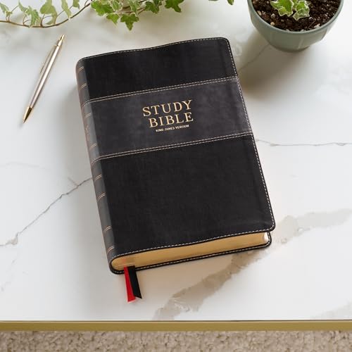 KJV Study Bible, Large Print King James Version Holy Bible, Thumb Tabs, Ribbons, Vegan Leather, Black/Gray Two-Tone - image 3