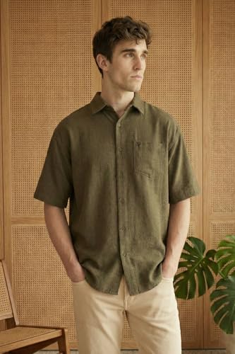 Image of Allen Solly Men's Textured Casual Shirt | Drop Shoulder | Half Sleeve | Relaxed Fit | Casual & Streetwear Style