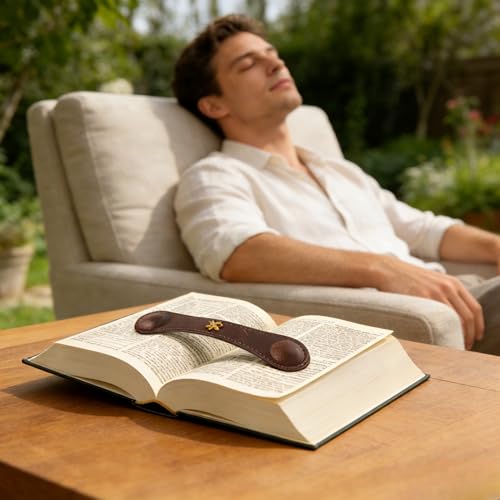 Image of Book Weight Page Holder Heavy Genuine Leather Book Open Holder for Men Women Cookbook Weighted Bookmarks Gift for Writer Reader (02Bookmark Page Holder-Coffee)