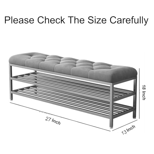Image of Entryway Shoe Rack with Cushioned Seat, Shoe Bench for Entry, 2 Shelves Storage Bed Bench