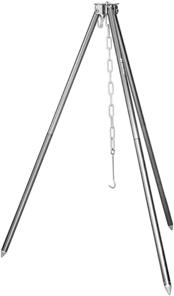 POPETPOP Adjustable Aluminum Alloy Camping Tripod Grill Stand Lightweight Outdoor Cooking Pot Holder with Stable Three Leg Design for Campfire Cooking and Picnic Use
