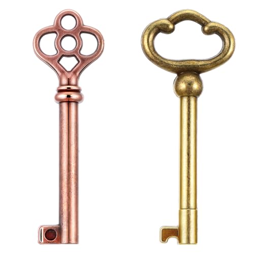 2 Pcs Antique Brass Keys, Vintage Replacement Skeleton Key for