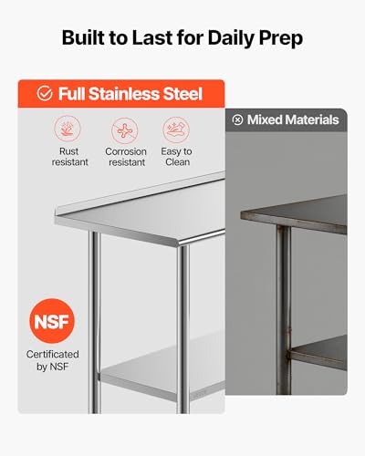 Image of VEVOR Stainless Steel Work Table, 24x36 inch Food Prep Table with Wheels and Backsplash, Commercial Kitchen Workstation with Adjustable Undershelf, Metal Utility Worktable, for Restaurant Home Outdoor