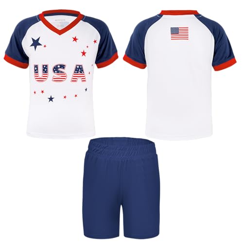 MUDJEAN USA Soccer Jersey for Kids US Soccer Shirt Youth America Jersey Girl USA Outfit Boys Games White 11-12 Years