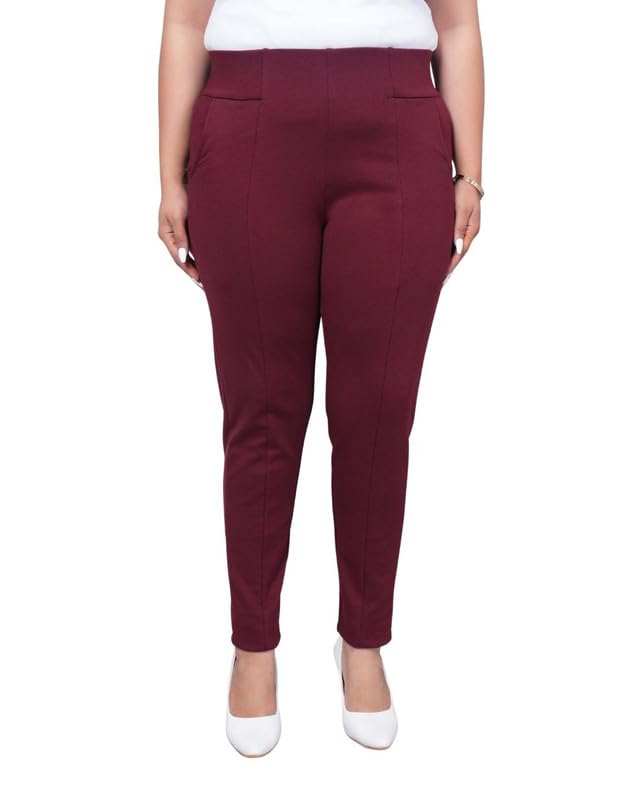 Image of Mlada Women's Solid Cotton Lycra High Waist Ankle Length Tummy Tucker Jeggings Trouser with 2 Side Pockets | Office Wear Summer Pants | Regular Fit, Stretchable, Comfortable & Stylish Everyday Bottoms