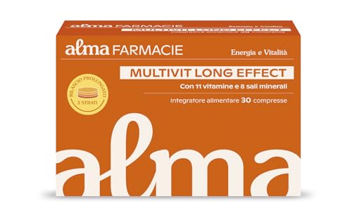 Multivit Long Effect Alma Farmacie, Multivitaminico per l’Energia Fisica e Mentale, Complex con 11 Vitamine e 8 Sali Minerali, Rilascio Prolungato 3 Strati, Integratore 30 Compresse