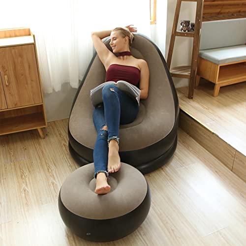 Image of PVC Inflatable Deck Chair with Air Pump, Lounger Sofa for Indoor Living Room Bedroom, Outdoor Travel Camping Picnic Beach Chaise Lounges(Brown 2)