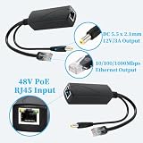 REVODATA Rozdzielacz PoE Gigabit 36 W 12 V/3 A, DC 5,5 x 2,1 mm wtyczka PoE do DC 12 V/3 A, Gigabit Ethernet odpowiada IEEE802.3ft, Plug and Play (PS5712BG)