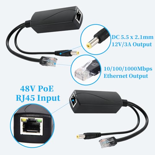 Image of PoE Splitter 2.5G 36W 12V /3A, DC 5.5 * 2.1mm Plug PoE to DC 12V /3A Output, 2.5G Ethernet Comply IEEE802.3bt, Plug and Play (PS5712BG) (Pack of 2)