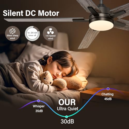 Image of 60 Inch Black Ceiling Fans with Lights and Remote, Large Ceiling Fan