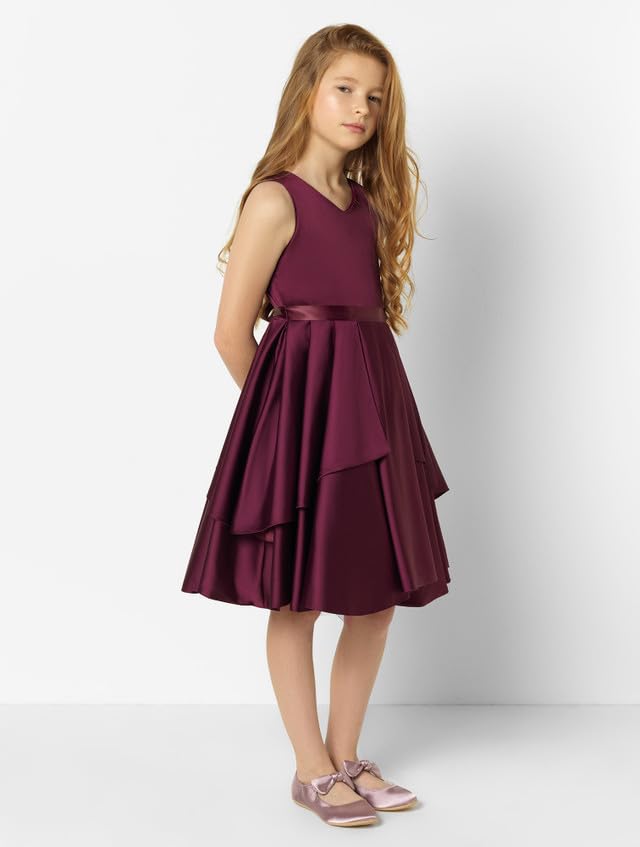 PINK WINGS Girl Satin Dress Frock (in, Age, 9 Years, 10 Years, Regular, Wine) - Image 3 thumbnail