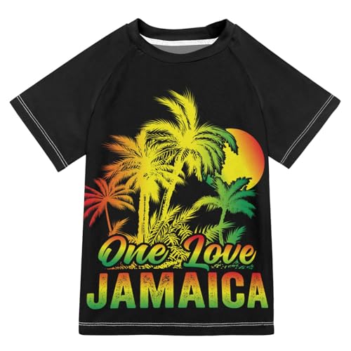 Aflyko Patriot Boys' Swim Shirt Jamaica One Love Coconut Palm Rash Guard Beachwear Sun Protection Fishing Hiking Camping Surfing Swimming Toddler Infant Summer Daily T-Shirt, 4T