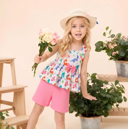 Image of Girls 2 Piece Outfit Summer Short Set Sleeveless Bow Knot Tank Top and Shorts Cute Clothes for Toddler Girls