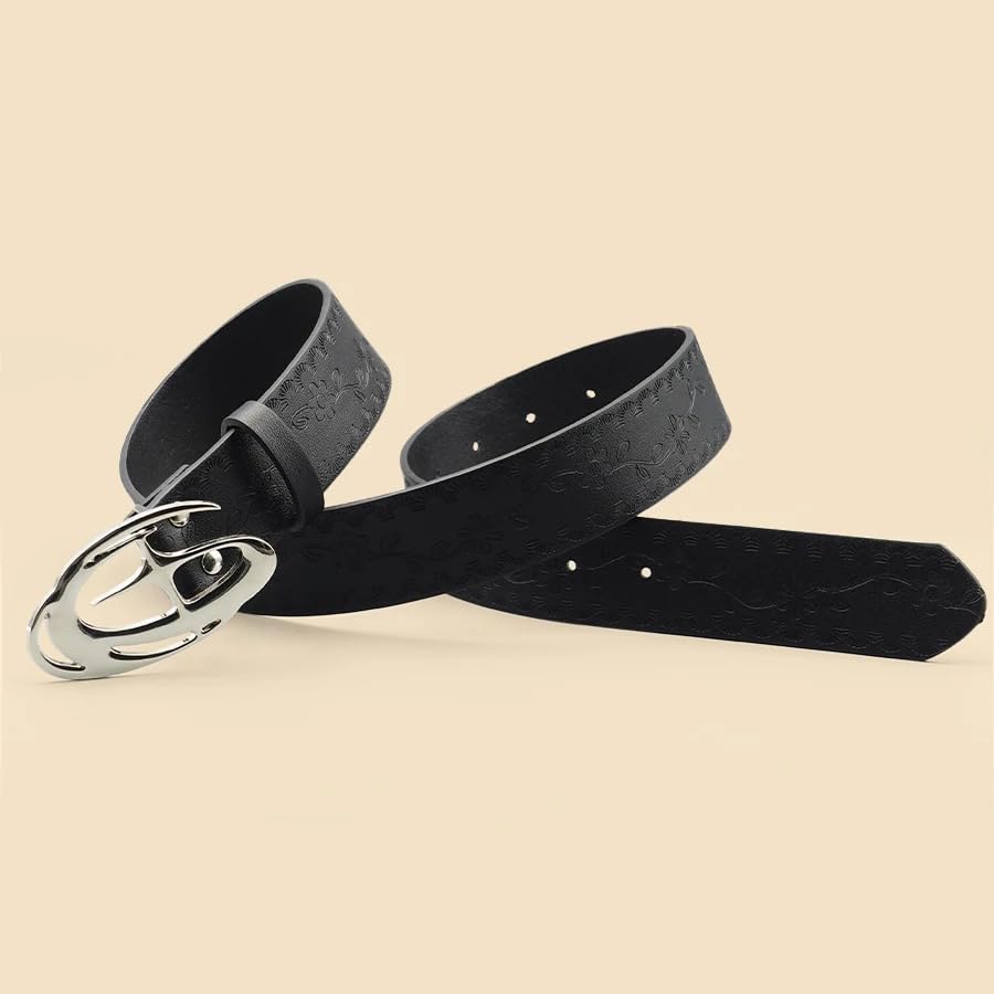 Y2K Belt Distressed Black PU Leather Moon‑Star Buckle – Vintage Gothic Silver Fashion Belt for Womens - 100cm Y2K Accessories2