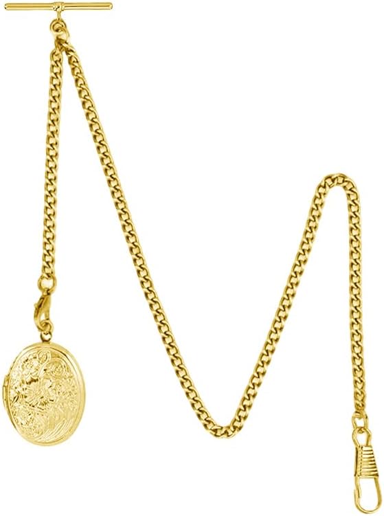 BOSHIYA Men's Albert Chain Pocket Watch Chain Curb Link Key Chain with 2 Hooks – 14.56in (370mm) Classic Vintage Silver Tone for Suits, Waistcoats, Trousers