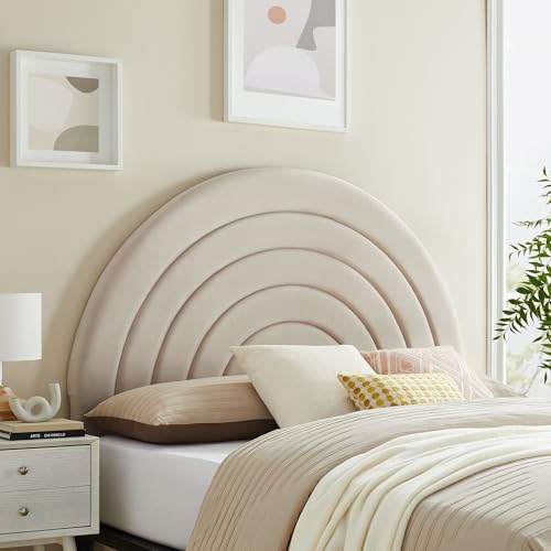 Modway Solana Soft Arch Shaped Round Full Headboard in Almond – Upholstered Headboard – Stain-Resistant Performance Velvet Headboard for Full Size Beds