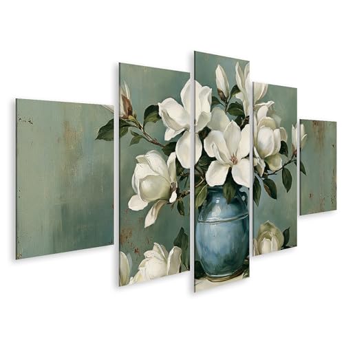 Tableau sur toile fleurs de magnolia 5 pièces islandburner déco murale salon