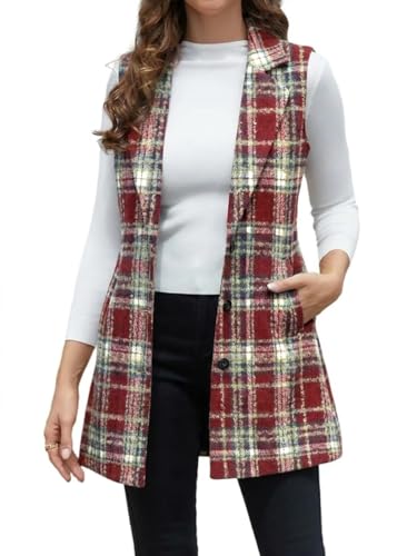 Image of IDEALSANXUN Plaid Vest for Women Fall Winter Sleeveless Blazer Jackets