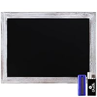 HBCY Creations 18\" x 24\" Whitewash Solid Wood Frame Wall Chalkboard, Magnetic Surface, Home Décor, Restaurant & Café Menus, Blackboard, Includes Chalk, Eraser & Hanging Hardware