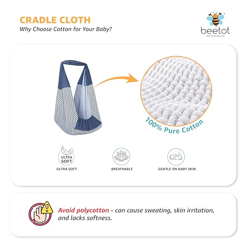 Image of Baby Swing Cradle (Jhula) for Newborns - Cloth Cradle with Removable Mattress, Mosquito Net, Spring & Triangle Hanger | Up to 15 kg | (Navy)
