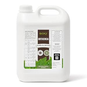 Bioky® Purín de Ortiga Concentrado para Plantas 5L - Acción Fungicida, Insecticida y Acaricida - Dosis 15-30ml/L - Corrector de Carencias Hierro (Clorosis Férrica) - Control de Plagas y Hongos (5L)