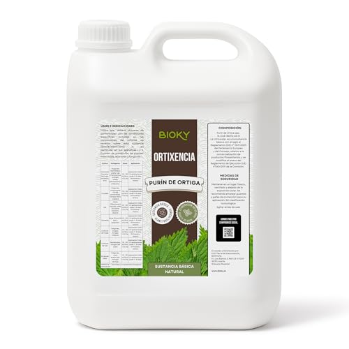 Bioky® Purín de Ortiga Concentrado para Plantas 5L - Acción Fungicida, Insecticida y Acaricida - Dosis 15-30ml/L - Corrector de Carencias Hierro (Clorosis Férrica) - Control de Plagas y Hongos (5L)
