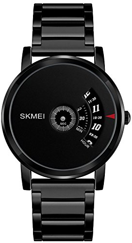 Unique Design Men's Quartz Watch Waterproof Creative Half-open Dial Stainless Steel Watches (Black)