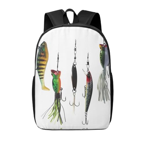 Bolsa para laptop color negro mochila de negocios simple con estampado de cebos de pesca ligera