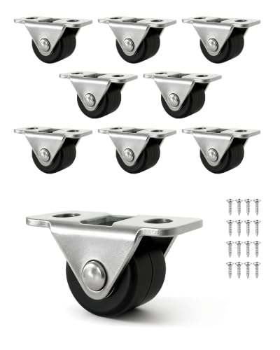 8 Pack Fixed Caster Wheels - 1/2 Inch Small Silent Rigid Plate Casters for Furniture Tiny Rubber Rolling Wheels with Metal Top Plate