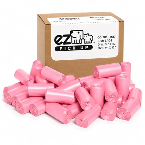 Image of EZ Pick Up Pet Dog Bags - 1000 Count Waste Bags, Puppy Pick Up Bag, Doggy Walking Clean Up (Pink, Black, Blue) (Pink)