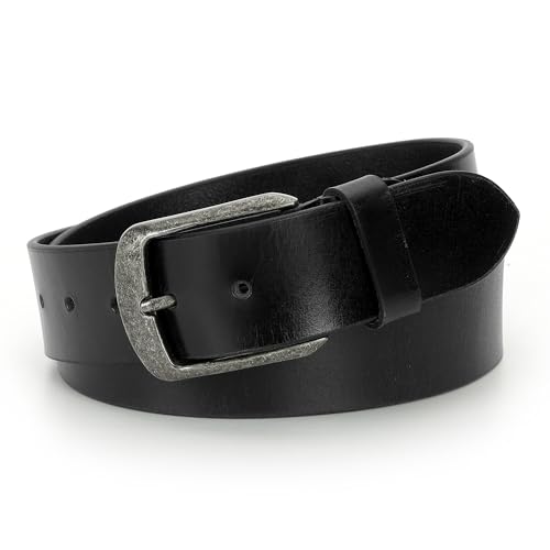 Full Grain Leather Belt, 40mm Width, Antique Metal Buckle,Waxy Marble Black,Brown,Tan(Pack of 1)3