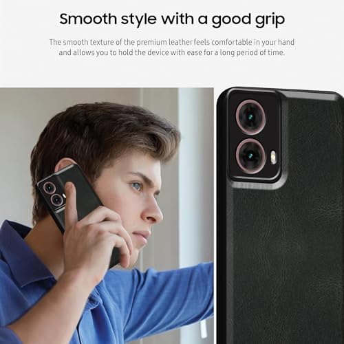 Image of amazon basics Back Cover for Moto Edge 50 Fusion 5G | Ultra Slim Soft Rubberised Case | Oil Feel Soft Leather Back | Camera Protection - Black