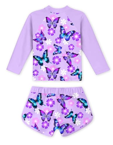 Image of TUONROAD Girls 2 Pieces Rash Guard Swimsuit Long Sleeve Tankini for 4-10 Years