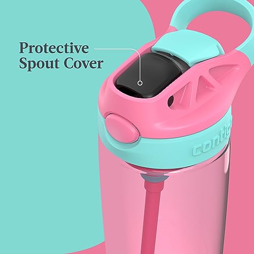 Contigo Aubrey Kids Water Bottle, 2-Pack, 20oz, Azalea/Jade & Blue Raspberry.Azalea, Spill-Proof Lid, Dishwasher Safe, BPA Free