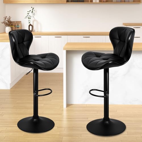 ALFORDSON Bar Stool 2Pcs Adjustable Kitchen Stools Luna Swivel Counter Black Barstools Dining Chair in 54-75cm Seat Height with Antiskid Floor Protector for Home Bar Dining Room