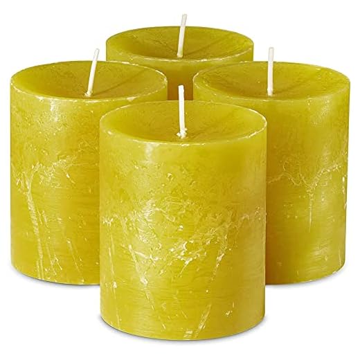 SPAAS Rustic Yellow Pillar Candles - 2.7" X 3" Decorative Candles Set of 4 - Clean Burning and Dripless Unscented Rustic Pillar Candles for Home Decorations, Wedding Decor, Party, Spa Restaurant