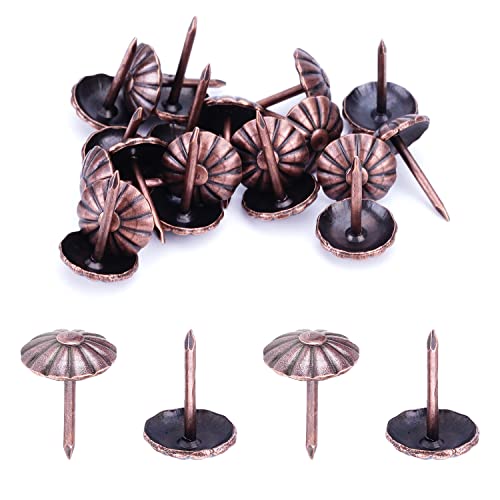 Mromax 20Pcs Upholstery Nails Tacks 0.43" Head Dia Iron Vintage Style Metal Round Thumb Push Pins 0.63" Height For Furniture Decoration Chair Hardware Cork Board Sofa Headboards Red Copper Tone #TOP29