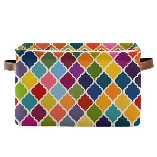 Image of Aslsiy Storage Basket Rainbowcolor Geometric Moroccan Nursery Bins Baby Canvas Box Clothes Shelf Basket Laundry Hampers 1 Pcs