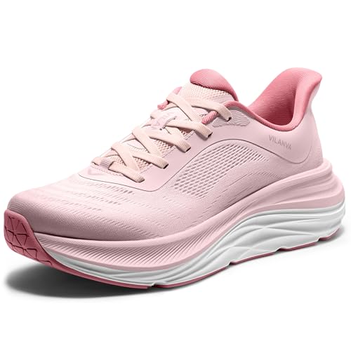 Vilanva Women's Slip On Walking Shoes Pink Cushion Comfortable Running Tennis Shoes Non-Slip Workout Gym Athletic Breathable Fashion Sneakers Size 8