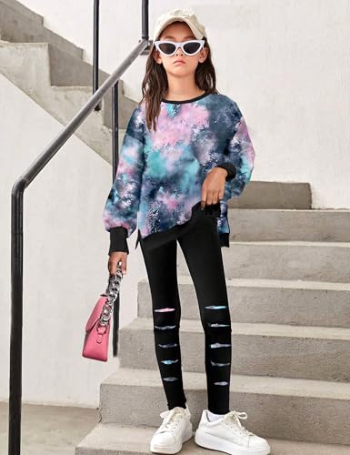 Image of Girls Clothes, Girls Outfits Tie Dye Sweatshirt Tops and Leggings Sweatpants 2 Piece Fall Winter Clothes Set 6-16T