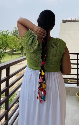 Image of Zippy Flora Handmade Boho Colorful Hair Strings | Navratri & Ethnic Festive Hair Accessories | Red Vibrant Braided Thread Hairband & Hair Extensions for Women & Girls | Bohemian Styling Hair Jewelry