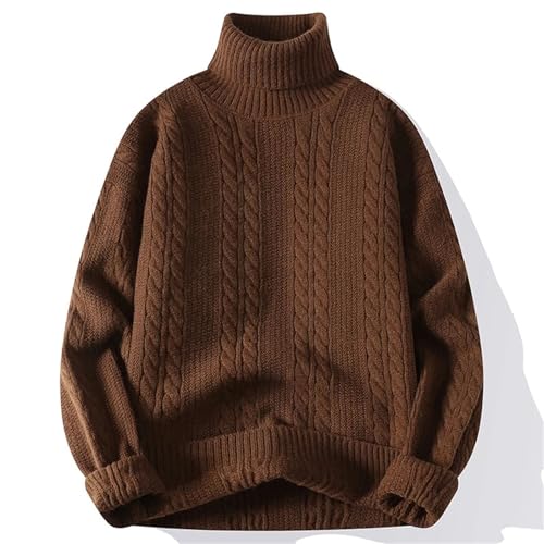 Men's Retro Turtleneck Long Sleeve Sweater Solid Color Loose Casual Knitted Pullover 6