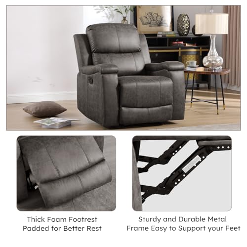 Image of CANMOV Faux Leather Manual Reclining Sofa Set, 2 Manual Single Recliner Chairs and 2 Seat Recliner Loveseat with Center Console, Hidden Storage and Cup Holders for Living Room,Bedroom Furniture,Grey