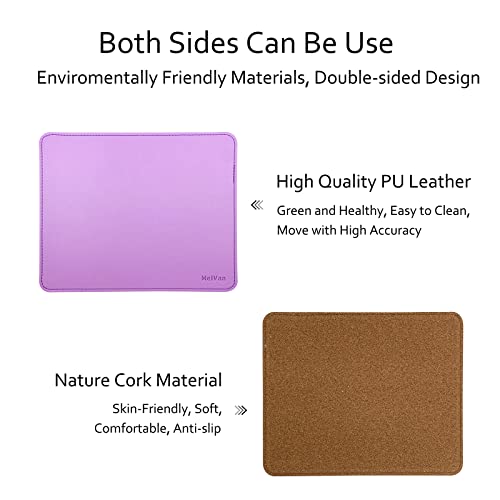 Melvan Pu Leather Mouse Pad With Stitched Edge, Wood Mouse Pad, Waterproof Gaming Mouse Pad Mat For Computers, Laptop, Office & Home, 10.2" X 8.3", 1 Pack (Vanilla Purple) #TOP1